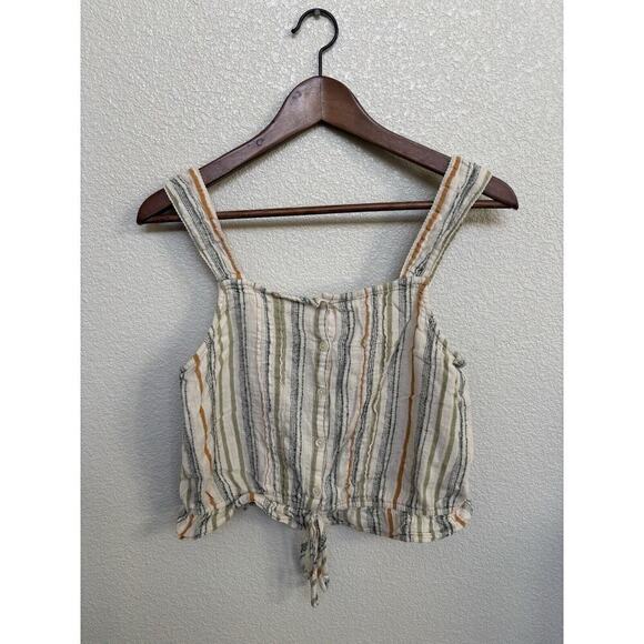 BP Nordstrom womens stripe cropped boho cottage tank top cream medium tie front - Picture 1 of 5